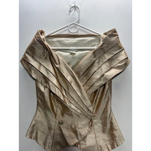 VINTAGE Watters 100% Silk Champagne Off Shoulder Pleated Peplum Blouse Top - Picture 1 of 13